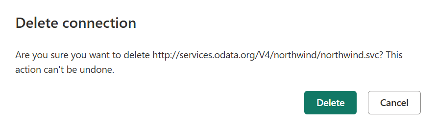 Screenshot des Dialogfelds zum Löschen einer Verbindung für die ausgewählte OData-Verbindung.
