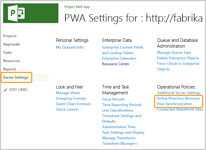 Open Active Directory Resource Pool Sync