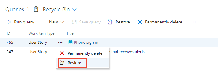 Restore selected items