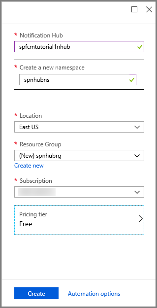 Azure-Portal – Festlegen von Eigenschaften für den Notification Hub