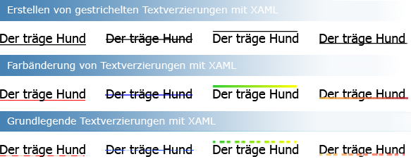 Text mit verschiedenen Textergänzungen