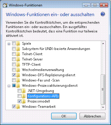 Dialogfeld zum Aktivieren oder Deaktivieren von Funktionen