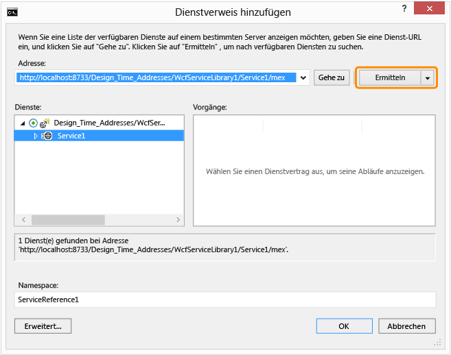 Das Dialogfeld "Dienstverweis hinzufügen"