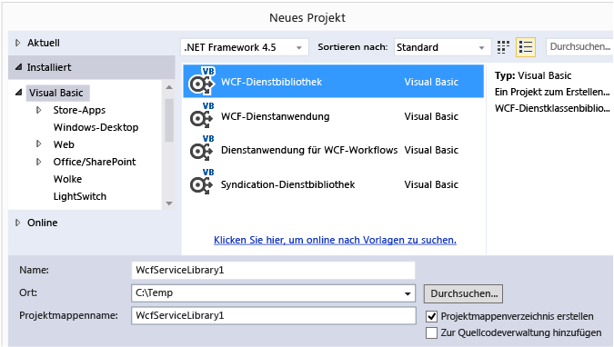 Das WCF-Dienstbibliotheksprojekt