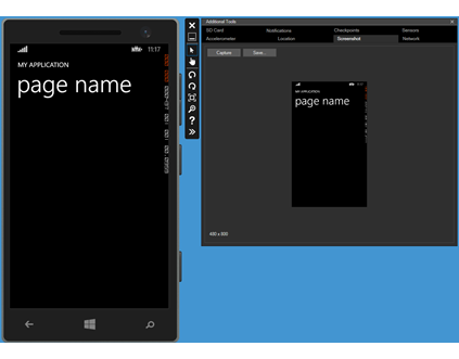 Bildschirmfotos des Windows Phone-Emulators