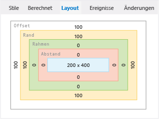 Registerkarte "Layout" des DOM Explorer