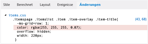 Registerkarte "Änderungen" des DOM Explorer