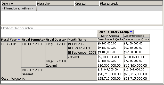 Ordnungsgemäß dimensionierte Sales Quota-Measuregruppe