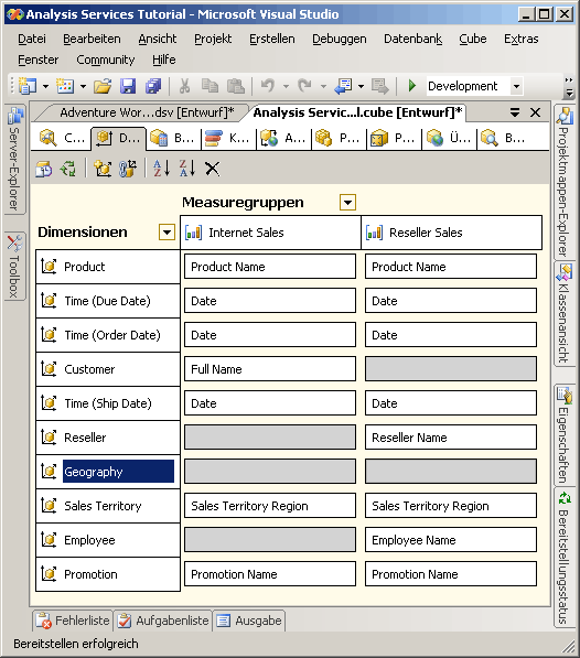 Aktuelle Beziehungen der Geography-Cubedimension