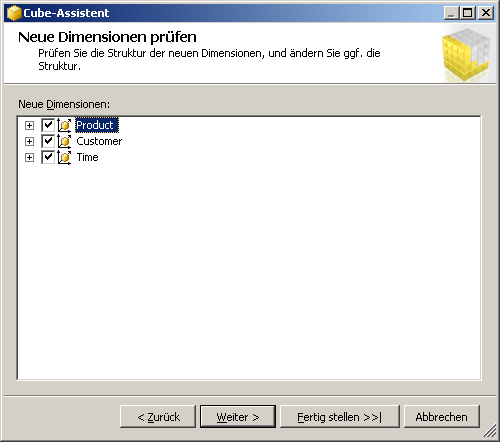 Cube-Assistent: Neue Dimensionen prüfen