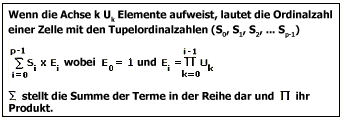 Formel zum Berechnen der Zellenordnungsposition