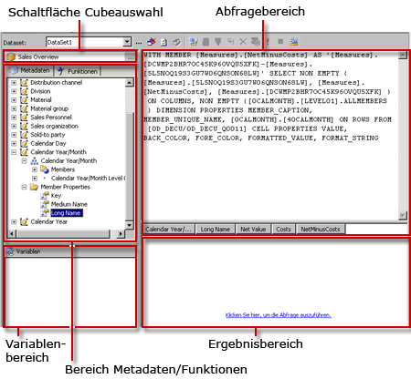 MDX-Abfrage-Designer für SAP BW in der Abfrageansicht