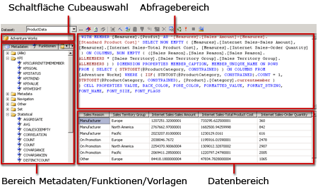 MDX-Abfrage-Designer für Analysis Services, Abfrageansicht