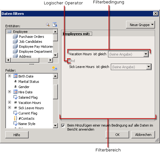 Daten filtern (Dialogfeld)