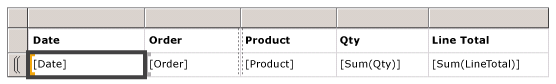 Entwurfsansicht, Tabelle mit zwei Gruppen, keine Details