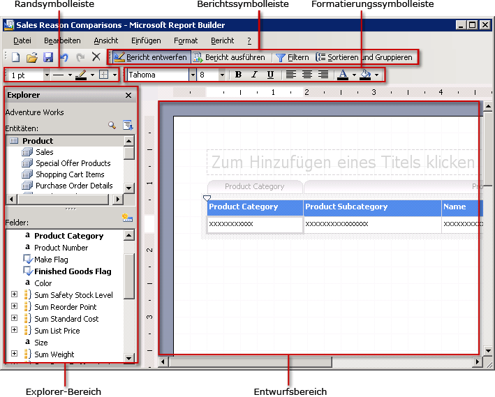 Berichts-Generator (Fenster) mit geöffnetem Modell