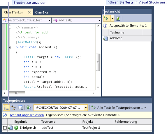 Automatisierte Tests über Visual Studio ausführen