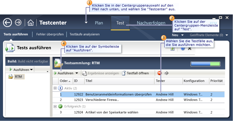 Test auswählen, der im Microsoft Test-Manager ausgeführt werden soll