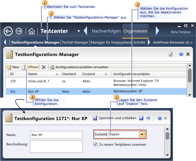 Zustand einer Testkonfiguration ändern