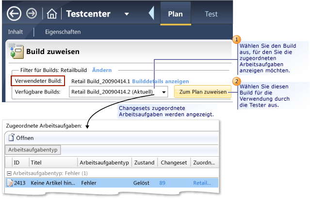 Build für den Testplan auswählen