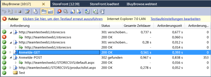 Ergebnis-Viewer für Webleistungstest