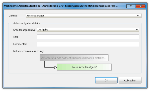 Dialogfeld "Neue verknüpfte Arbeitsaufgabe hinzufügen"