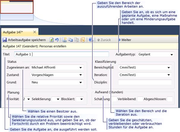 Arbeitsaufgabenformular - CMMI-Aufgabe