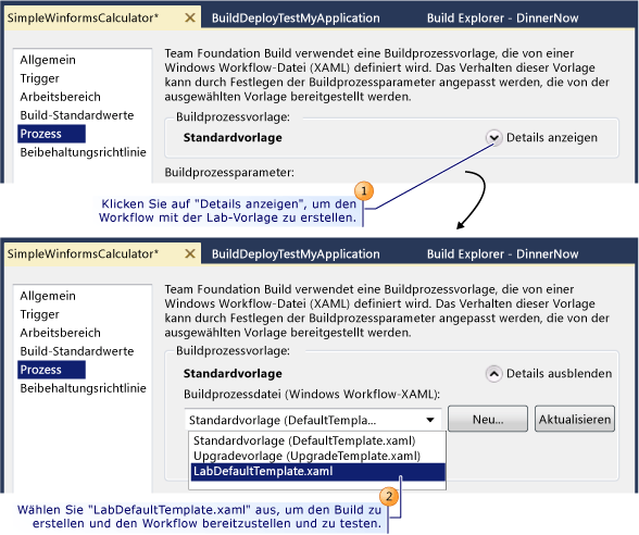 Buildprozessvorlage für den Workflow auswählen