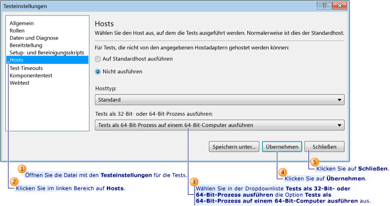 Konfigurieren der 64-Bit-Testeinstellungen