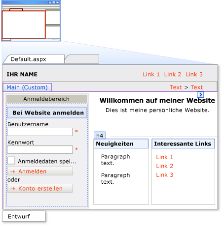 HTML-Designer, Entwurfsansicht