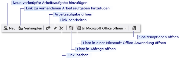 Arbeitsaufgabenformular - Steuerelemente der Symbolleiste für Links