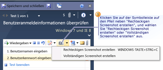 Bildschirmabbildungen im Testprogramm erfassen