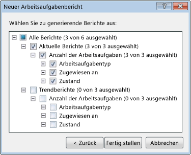 Erweitertes Dialogfeld "Neuer Arbeitsaufgabenbericht"