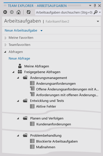 Liste freigegebener Abfragen Team Explorer