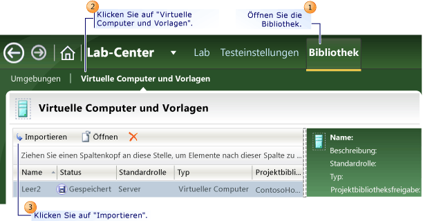 Schritte zum Importieren eines virtuellen Computers oder einer Vorlage aus SCVMM