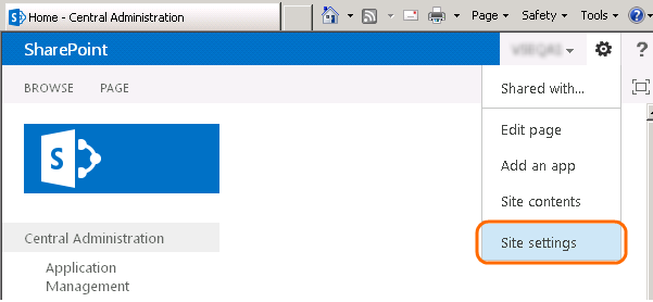 SharePoint-Websiteeinstellungen für PS 2013 öffnen