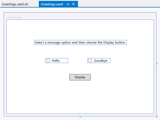 Formular "Greetings" mit Steuerelementbezeichnungen