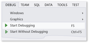 Befehl "Debugging starten" im Menü "Debuggen"