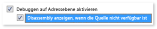 Optionen / Debuggen / Allgemeine Disassemblyoptionen