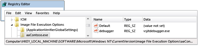 Eintrag für automatischen Debuggerstart in "regedit.exe"