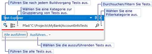 Run tests from the Test Explorer toolbar