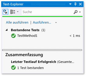 Komponententest-Explorer mit einem bestandenen Test