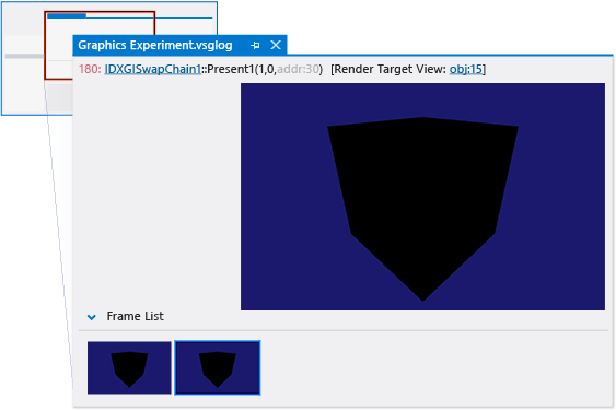 The graphics log document in Visual Studio.