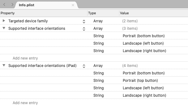 Unterstützte Geräteausrichtungen in Visual Studio für Mac