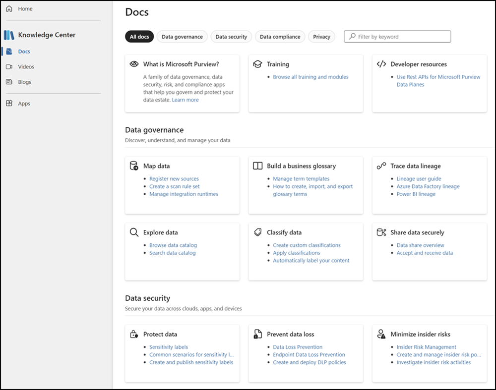 Testversionen Karte im Microsoft Purview-Portal.