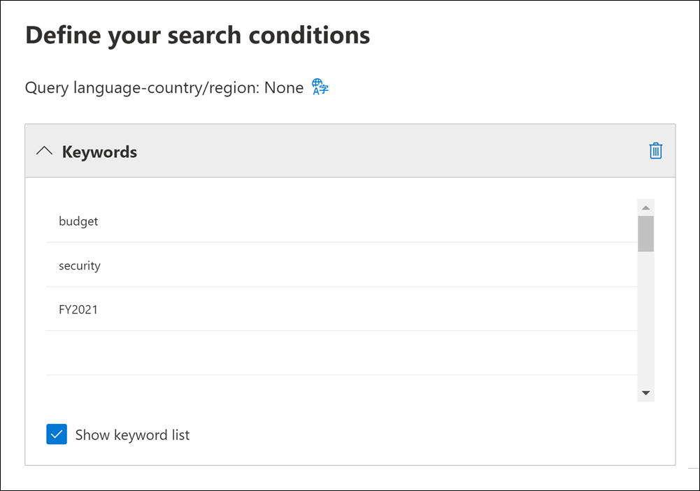 Geben Sie bis zu 20 Schlüsselwörter oder Schlüsselwort (keyword) Ausdrücke in die Liste ein.
