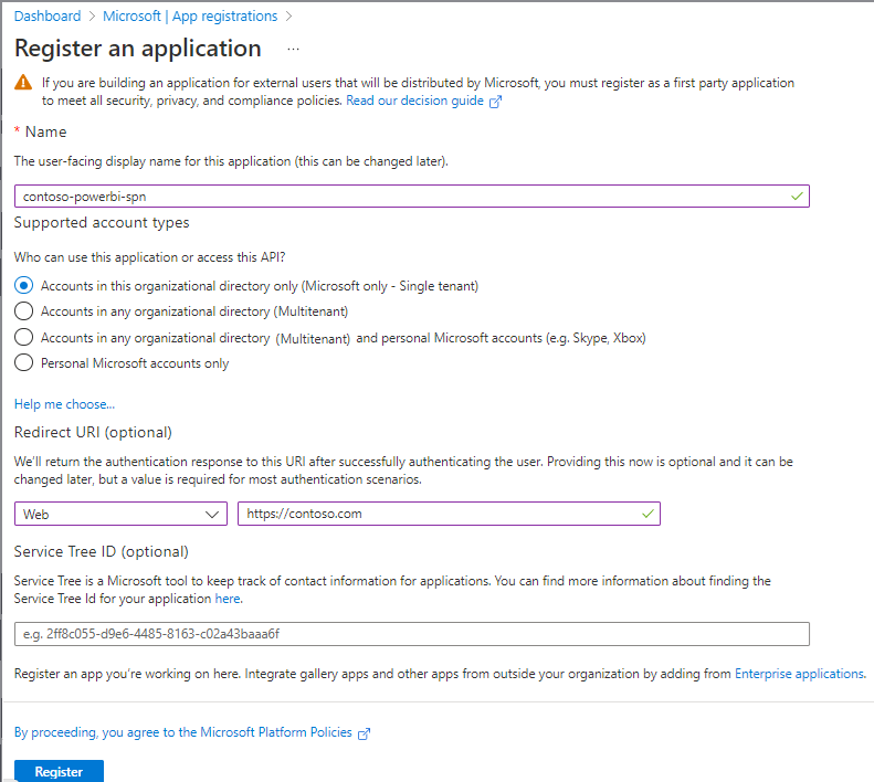 Screenshot: Erstellen einer App in Azure AD