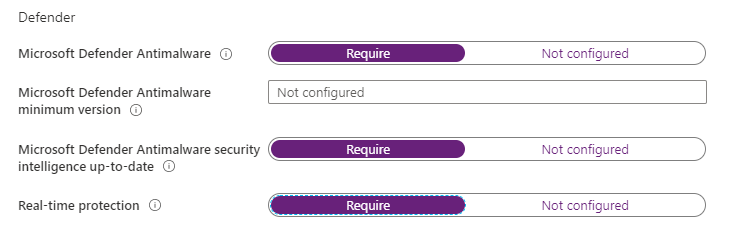 Screenshot der Konformitätsrichtlinieneinstellungen für Microsoft Defender for Cloud in Windows 10.