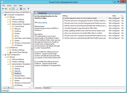 OneDrive-Einstellungen im Gruppenrichtlinienverwaltungs-Editor