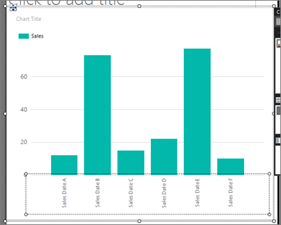 Screenshot des Säulendiagramms in Report Builder mit gedrehtem x-Achsentext in der Designansicht.